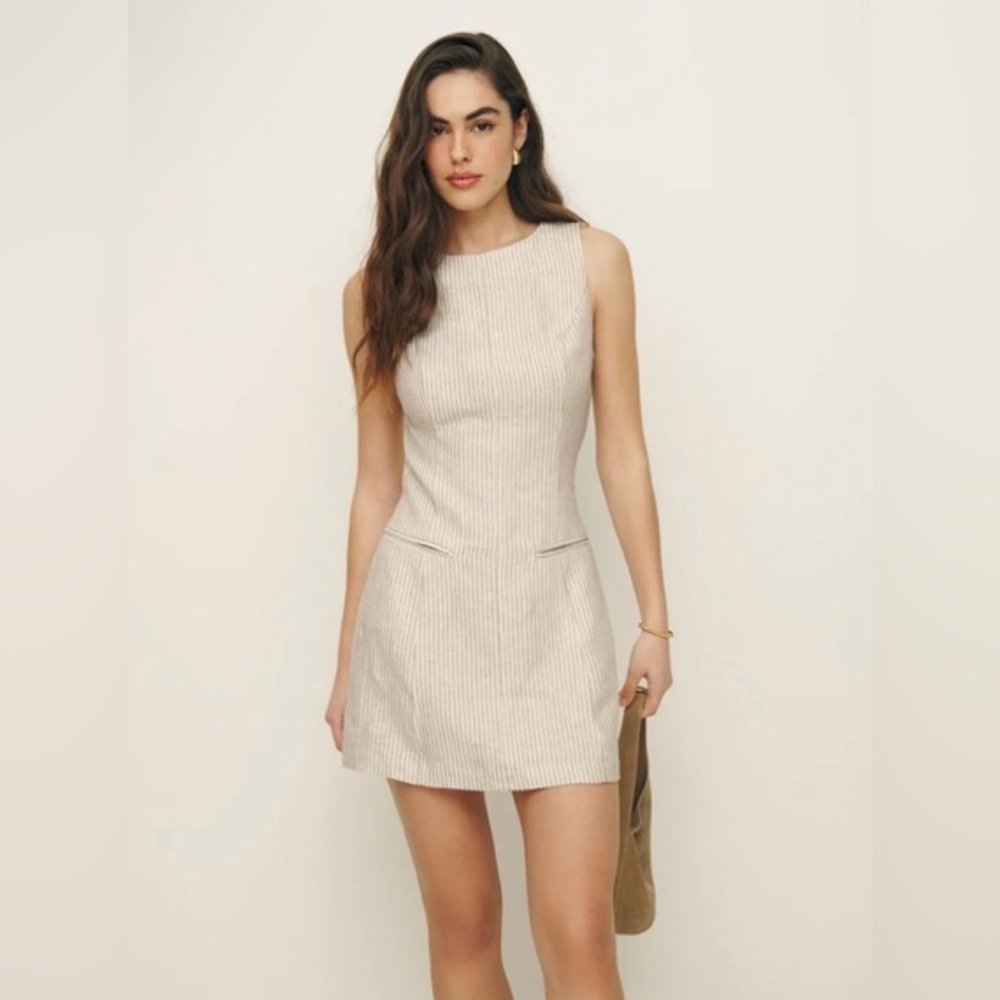 Reformation Citron Linen A-Line Dress in Sandy Stripe Size 4